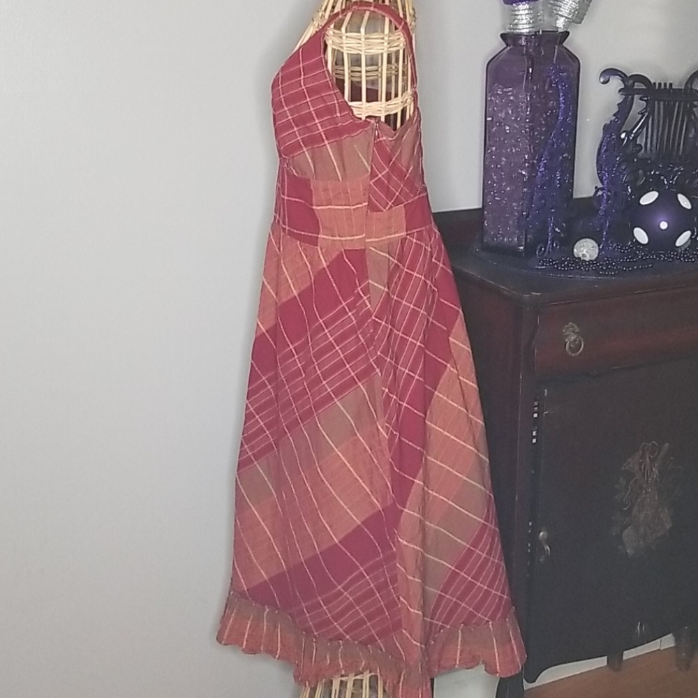 Apt. 9 Size 10 Red, Orange and Brown Plaid Adjustable Straps Midi Dress - Picture 2 of 8